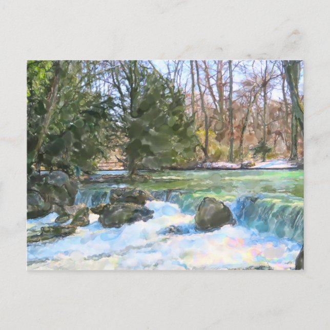 Aquarellfarbe des Eisbachs in München. Postkarte (Vorderseite)