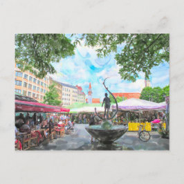 Aquarellfarbe des Münchner Viktualienmarkts. Postkarte
