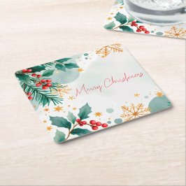 Aquarellfarbe Frohe Weihnachtsmarkt Papier Unterse Rechteckiger Pappuntersetzer