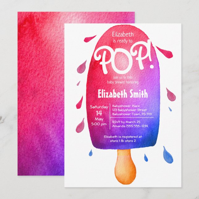 Aquarellfarbe für Pop geschlechtsneutrale Babydusc Einladung (Vorne/Hinten)