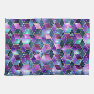 Aquarellfarbe Isometrisch mit Gold und Marmorgalax Geschirrtuch