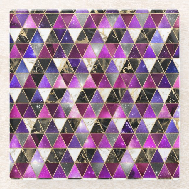 Aquarellfarbe Isometrisch mit Gold und Marmorgalax Glasuntersetzer (Vorderseite)