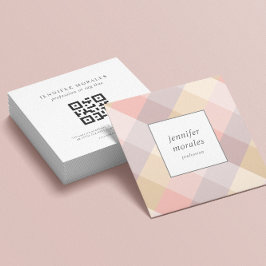 Aquarellfarbe Kariert Mauve Grau Pink Cream Yellow Quadratische Visitenkarte