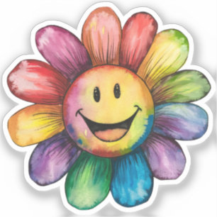 Aquarellfarbe Lächelnde Blume Aufkleber
