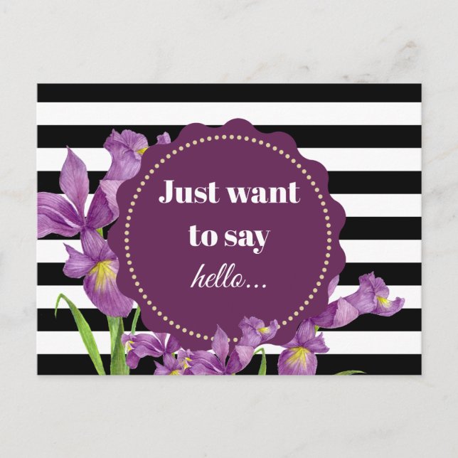 Aquarellfarbe Lila Iris Schwarz-weiße Streifen Postkarte (Vorderseite)