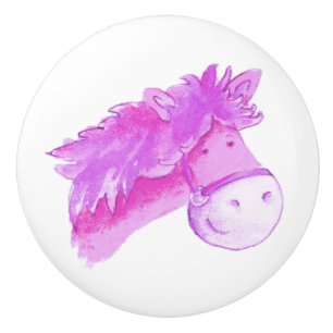 Aquarellfarbe lila rosa Pony / Pferdeknöpfe Keramikknauf
