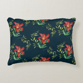 Aquarellfarbe Orange Lily Illustration Dunkeltürki Dekokissen