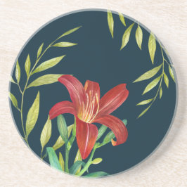 Aquarellfarbe Orange Lily Illustration Dunkeltürki Getränkeuntersetzer