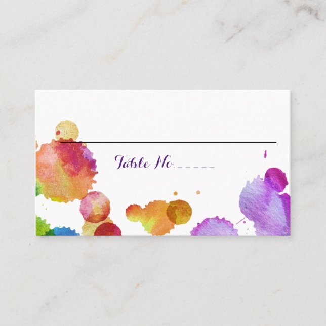 Aquarellfarbe platsche Hochzeitstisch Nr. Platzkarte (Vorderseite)