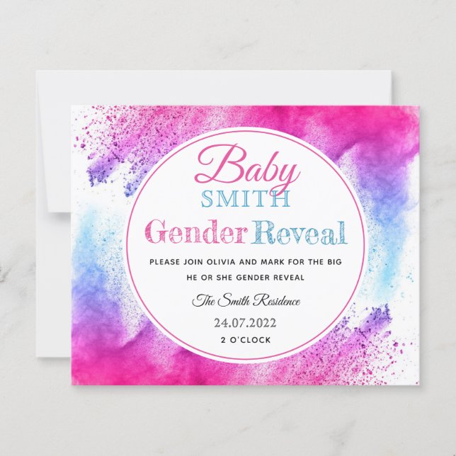 Aquarellfarbe Rosa blaues Geschlecht offenbart Ein (Vorderseite)