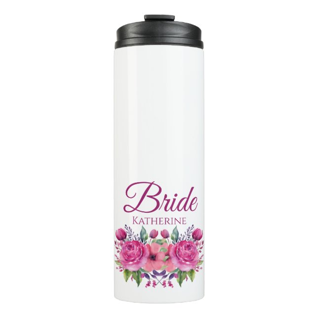 Aquarellfarbe Rosa Blume Bouquet-Bride- Thermosbecher (Vorderseite)