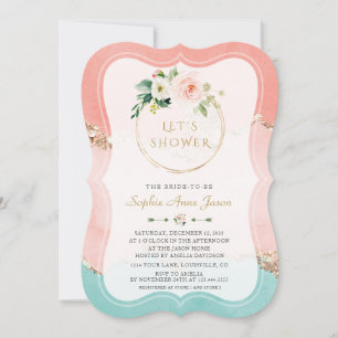 Aquarellfarbe Rosa Blume Gold Fohlen Brautparty Einladung