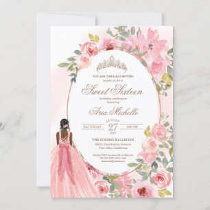 Aquarellfarbe Rosa Blume Sweet 16 Birthday Einladung