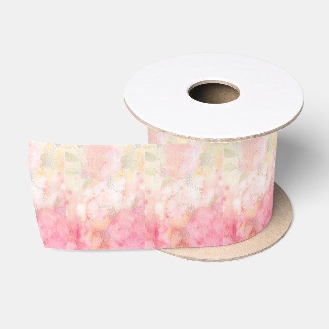 Aquarellfarbe Rosa Blumenuntergrund Satinband (Spule)
