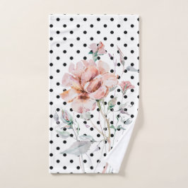 Aquarellfarbe Rosa Blüte auf schwarzen Punkten Handtuch