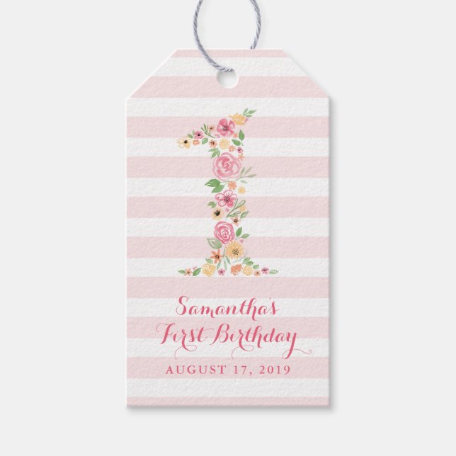 Aquarellfarbe Rosa Blüte Erstgeburt Geschenkanhänger (Vorderseite)