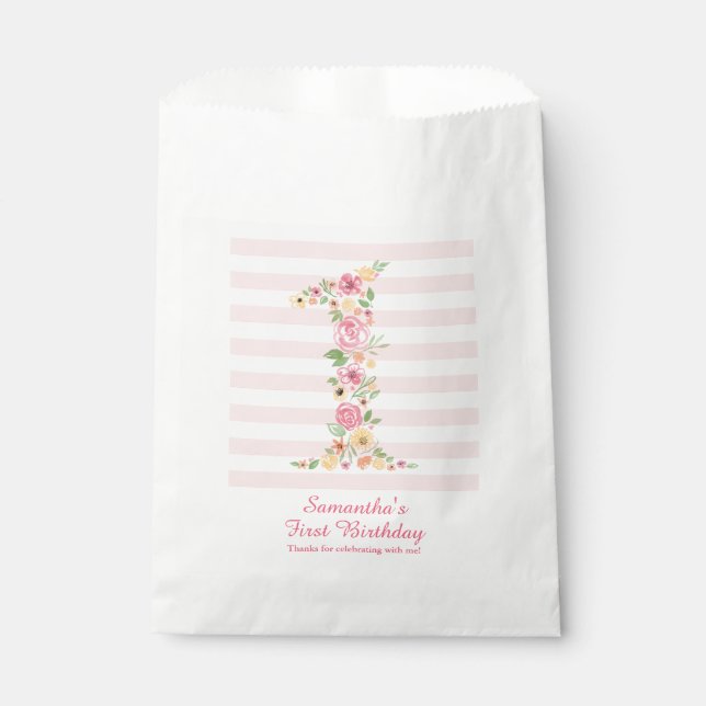 Aquarellfarbe Rosa Blüte Erstgeburt Geschenktütchen (Vorderseite)