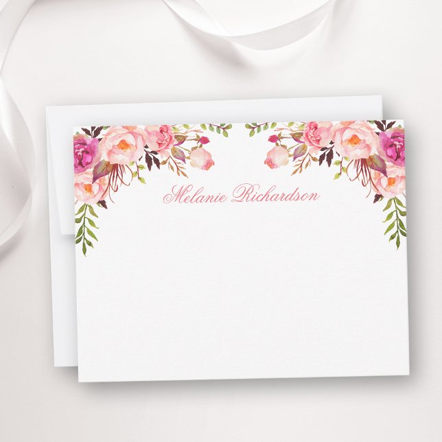 Aquarellfarbe Rosa Blüten Personalisiert Mitteilungskarte (Customize to change text size, color, style or to add more text to front or back of card.)