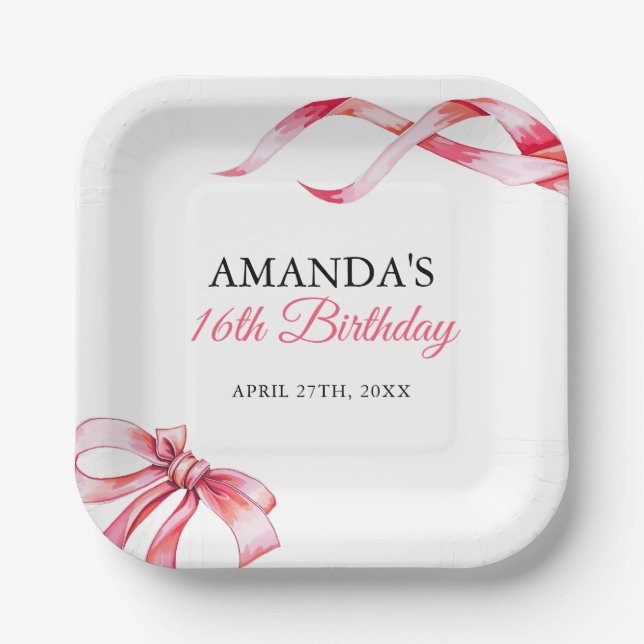 Aquarellfarbe Rosa Blütenfarben Bonbon Sweet 16 Ge Pappteller (Vorderseite)