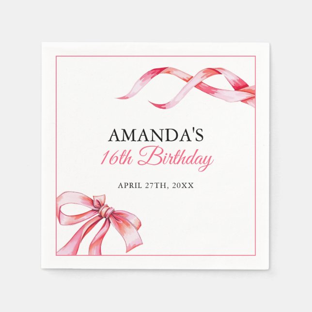 Aquarellfarbe Rosa Blütenfarben Bonbon Sweet 16 Ge Serviette (Vorderseite)