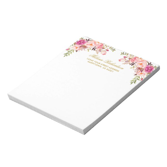 Aquarellfarbe Rosa Blütenrot Personalisiert Notizblock (Rotiert)