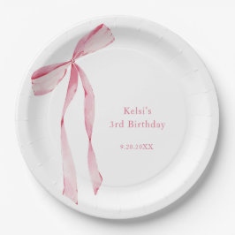 Aquarellfarbe Rosa Bow Geburtstag Pappteller