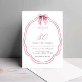 Aquarellfarbe Rosa Dainty Bow 30. Geburtstag Einladung