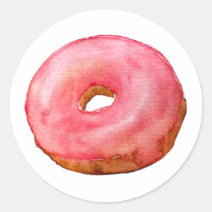 Aquarellfarbe Rosa Donut Sticker Food Illustration