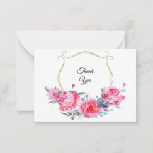 Aquarellfarbe Rosa Floral Danke Karte
