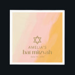 Aquarellfarbe Rosa Gelber Star Custom Bat Mitzvah Serviette<br><div class="desc">Modernes Boho Wasserfarbe Rosa Gelbe Bat Mitzvah Napkins mit jüdischem Star</div>