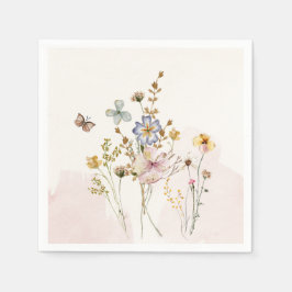 Aquarellfarbe Rosa gepresste und getrocknete Wildb Serviette
