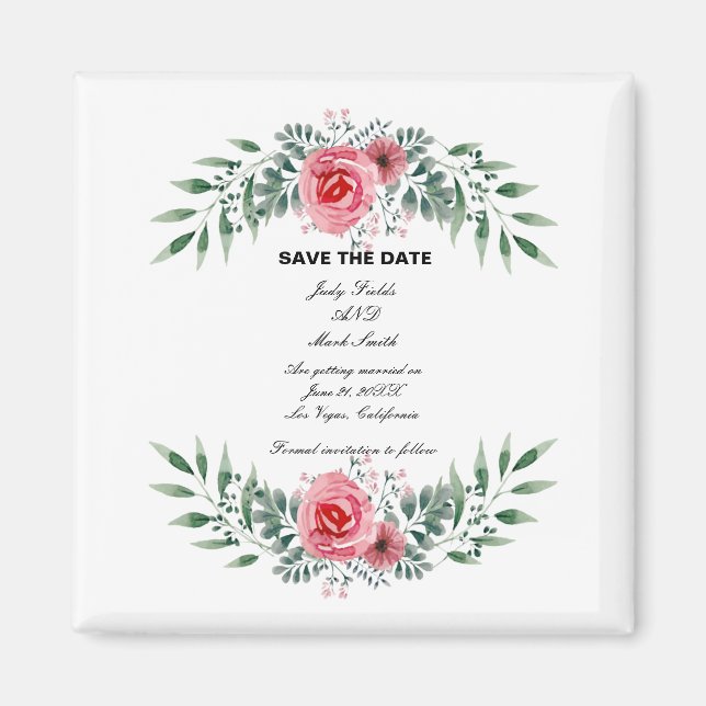 Aquarellfarbe Rosa Grüne Foliage Rett TheDate Magnet (Vorne)