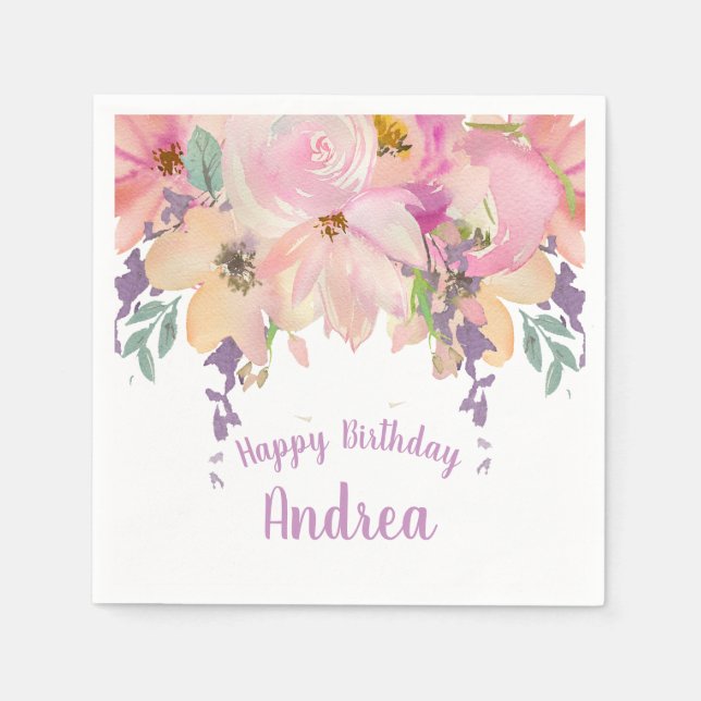 Aquarellfarbe Rosa Lila Personalisierter Geburtsta Serviette (Vorderseite)