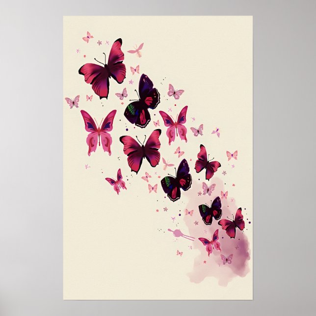 Aquarellfarbe Rosa & Lila Schmetterlingskunst Poster (Vorne)