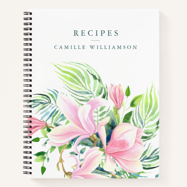Aquarellfarbe Rosa Magnolia Blume Individuelle Nam Notizbuch (Vorderseite)