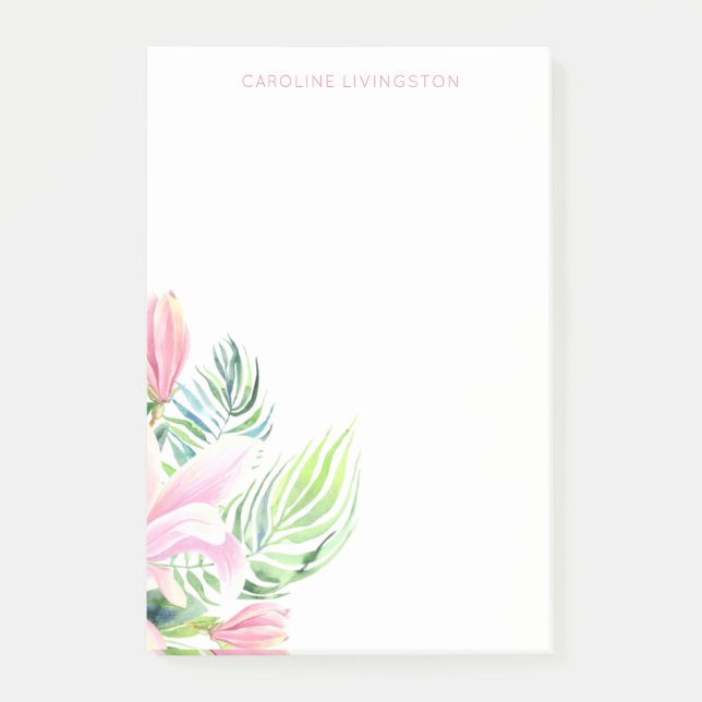 Aquarellfarbe Rosa Magnolia Blume Personalisiert Post-it Klebezettel (Vorderseite)