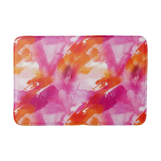 Aquarellfarbe Rosa Orange Abstrakt Badematte (Vorderseite)