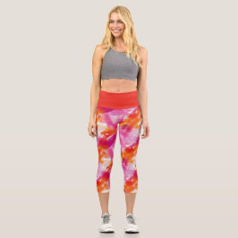 Aquarellfarbe Rosa Orange Abstrakt Capri Leggings