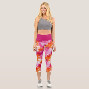 Aquarellfarbe Rosa Orange Abstrakt Capri Leggings