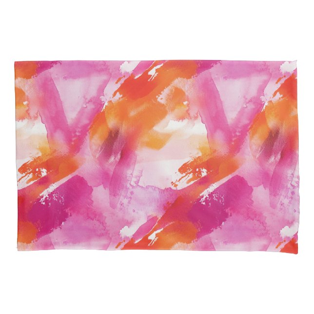 Aquarellfarbe Rosa Orange Abstrakt Kissenbezug (Vorderseite)
