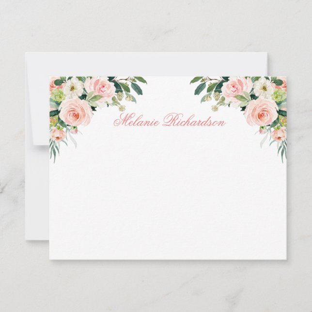 Aquarellfarbe Rosa Rosa Weiße Blüte Personalisiert Mitteilungskarte (Vorderseite)