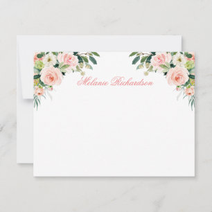 Aquarellfarbe Rosa Rosa Weiße Blüte Personalisiert Mitteilungskarte