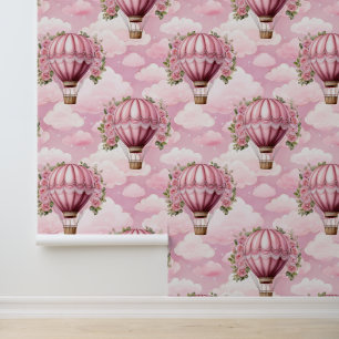 Aquarellfarbe Rosa Rose Blütenblase Heißluftballon Tapete