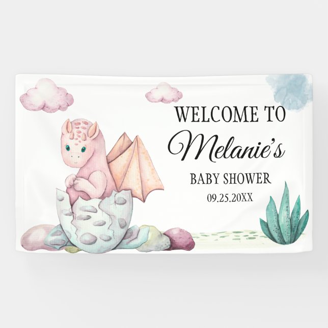Aquarellfarbe Rosa Schläge Drachen Rosa Wolken Banner (Horizontal)
