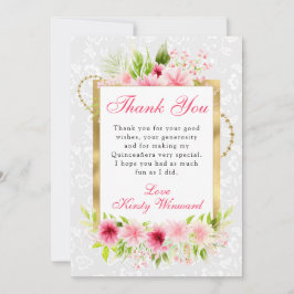 Aquarellfarbe Rosa Sommer Blume Gold Quinceanera Dankeskarte