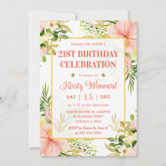 Aquarellfarbe Rosa Tropische Blume Geburtstag Einladung