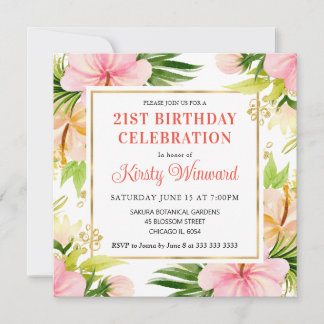Aquarellfarbe Rosa Tropische Blume Geburtstag Einladung