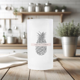 Aquarellfarbe Rosa und Graue Ananas | Ihr Name Mattglas Bierglas