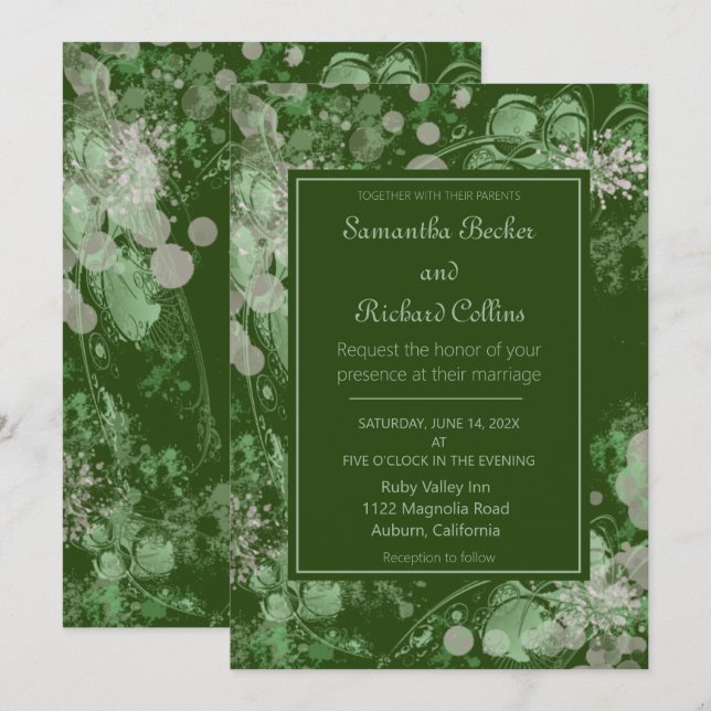 Aquarellfarbe Rosa und grüne botanische Hochzeit Einladung (Vorne/Hinten)