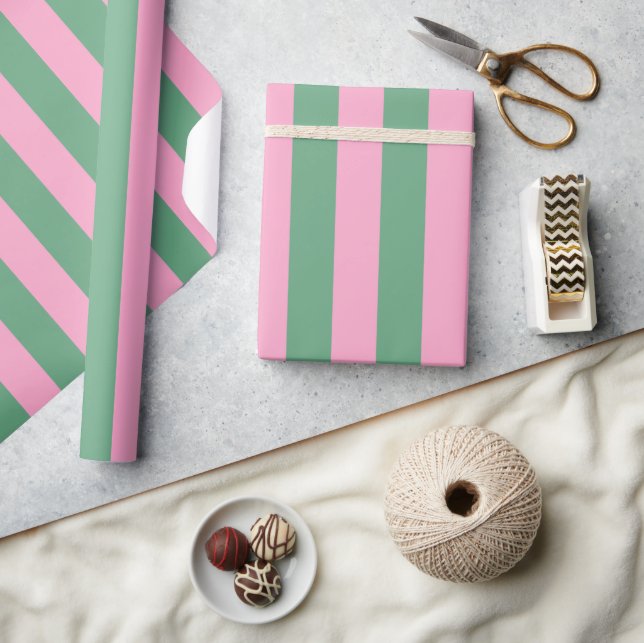 Aquarellfarbe Rosa und grüne Streifen Geschenkpapier (Kunsthandwerk)